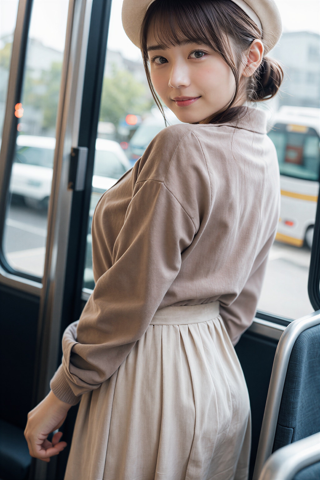 バスに乗る女性 3