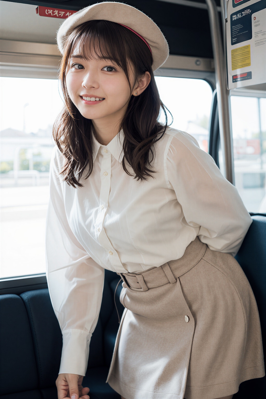 バスに乗る女性 3