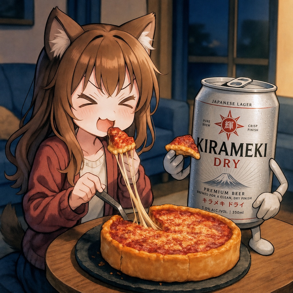 シカゴおピッツァを食べる小さな女の子