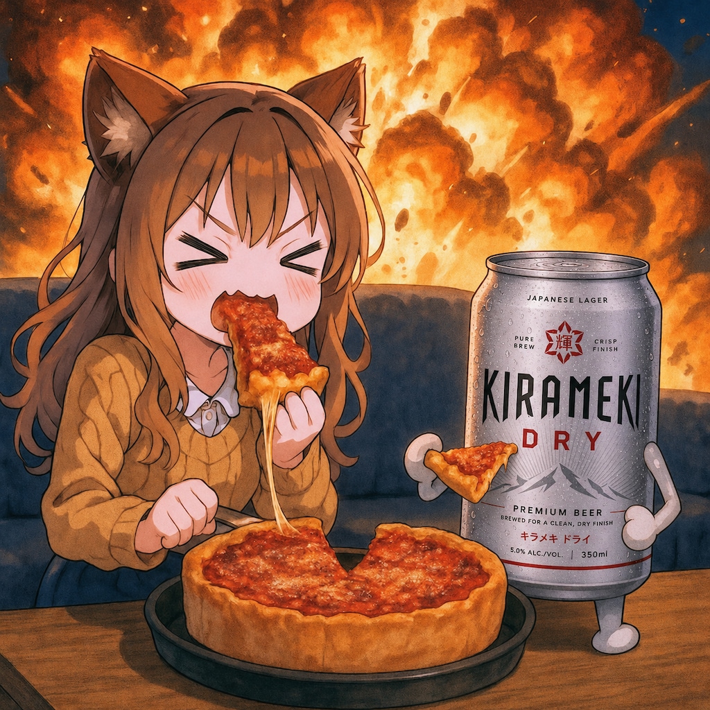 シカゴおピッツァを食べる小さな女の子