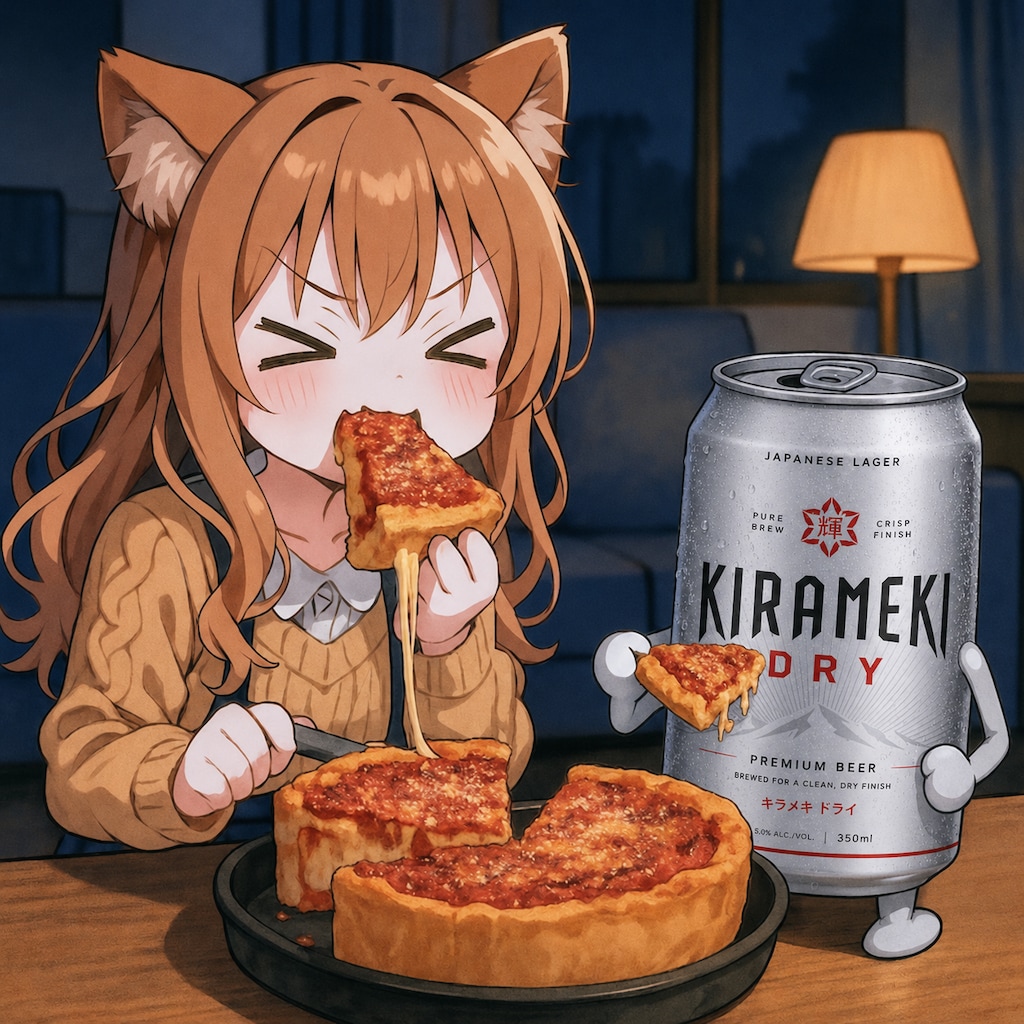 シカゴおピッツァを食べる小さな女の子