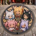 もふもふ神社のマンホール 2枚目