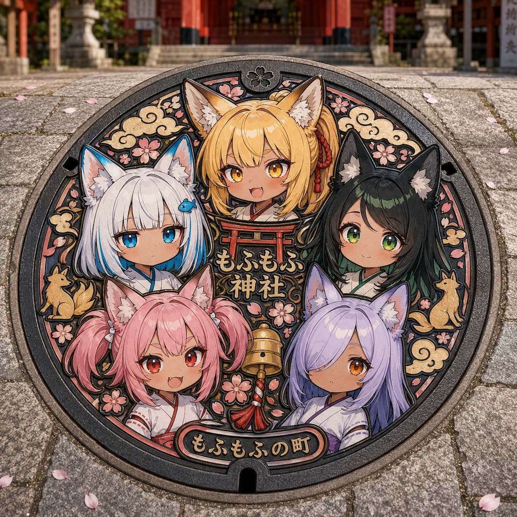 もふもふ神社のマンホール