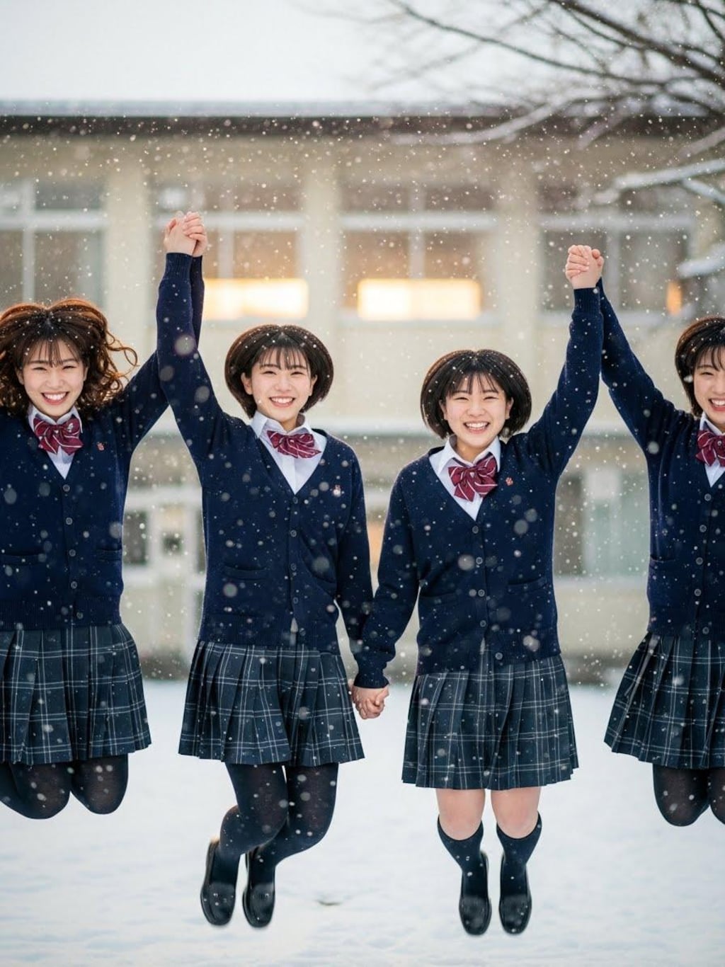 雪にはしゃぐ女子高生