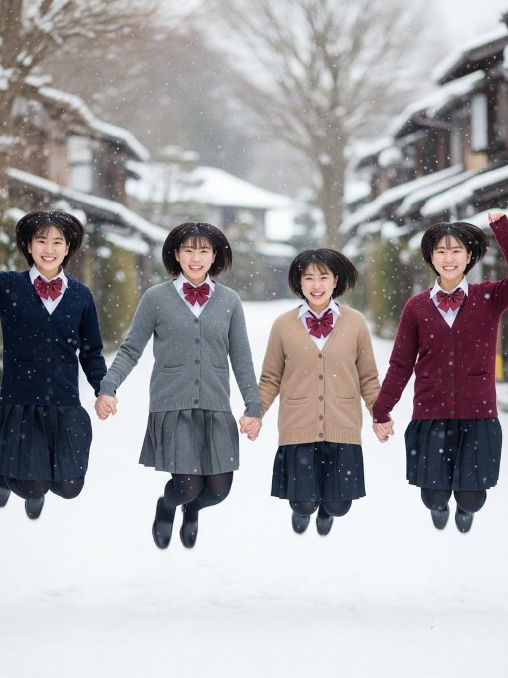 雪にはしゃぐ女子高生