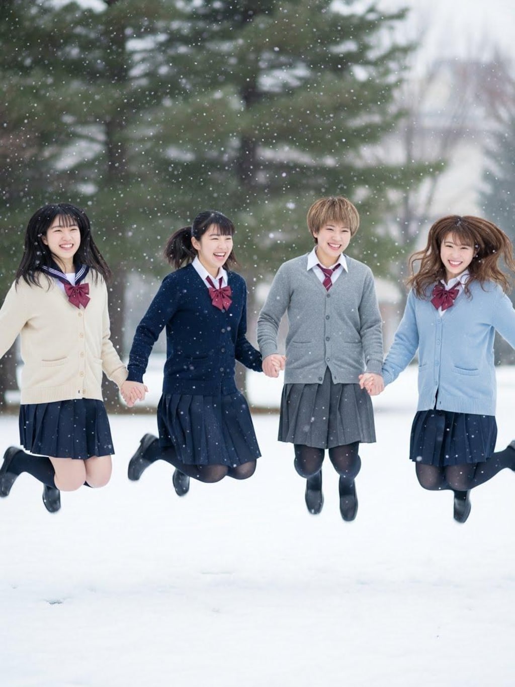 雪にはしゃぐ女子高生