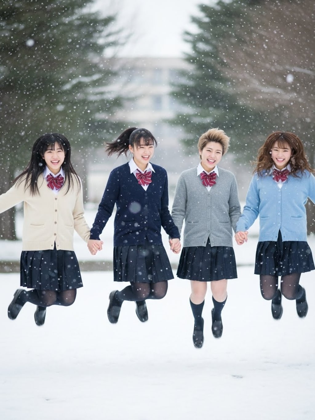 雪にはしゃぐ女子高生