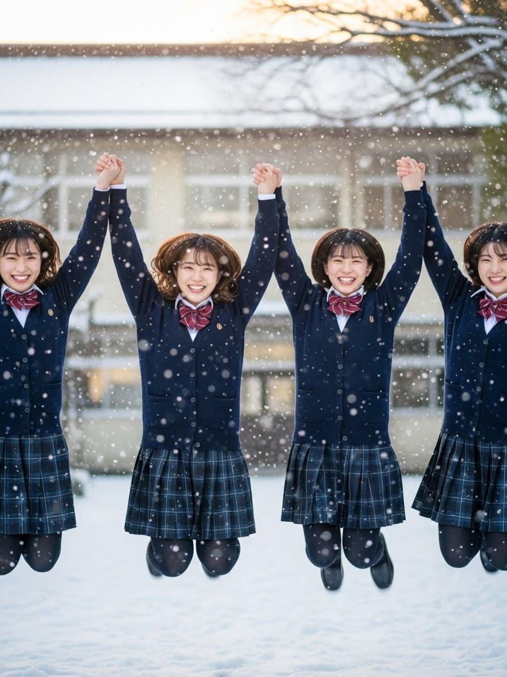 雪にはしゃぐ女子高生