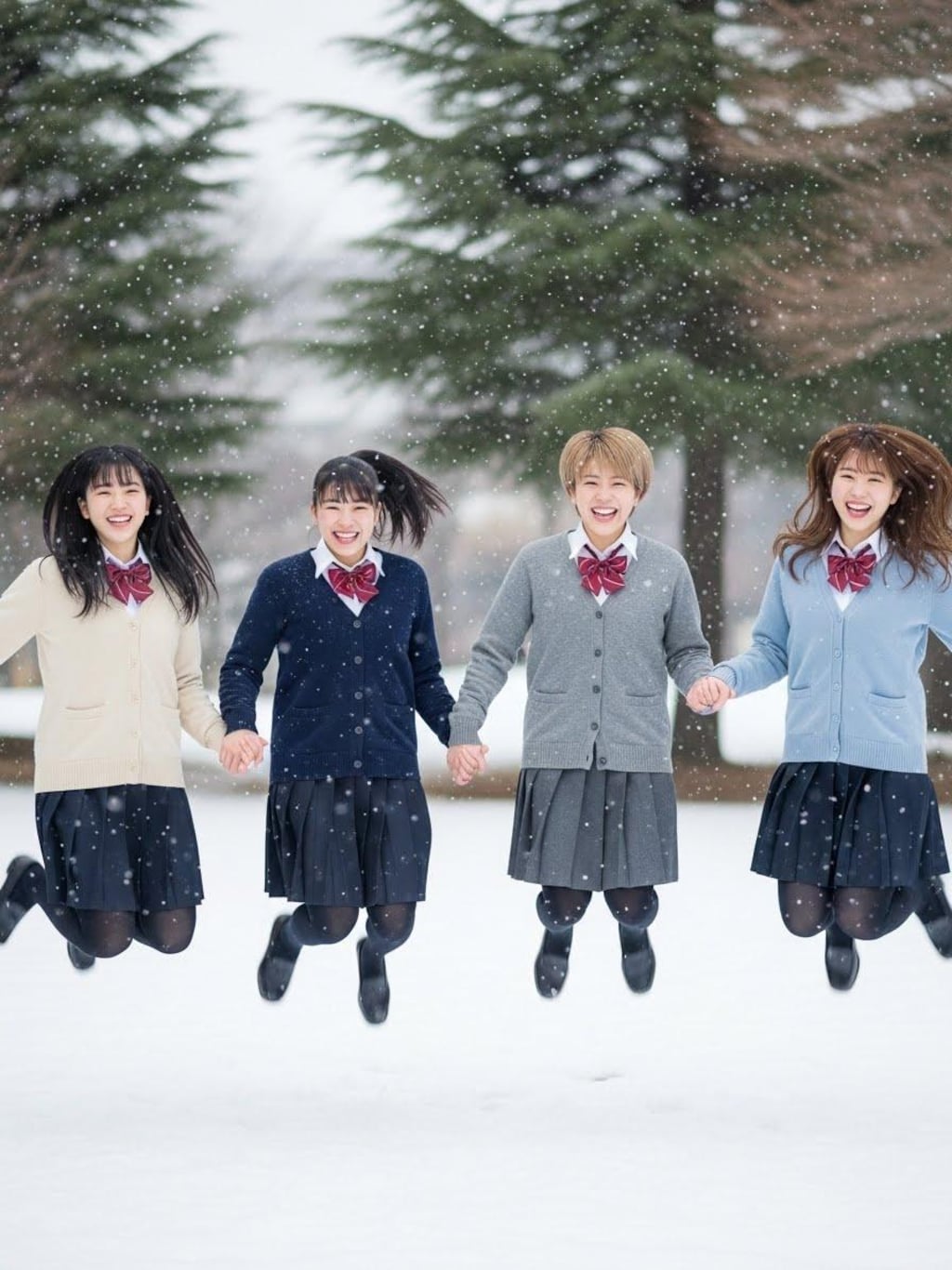 雪にはしゃぐ女子高生