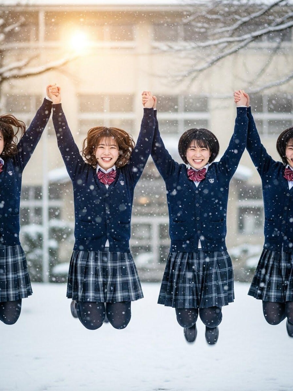 雪にはしゃぐ女子高生