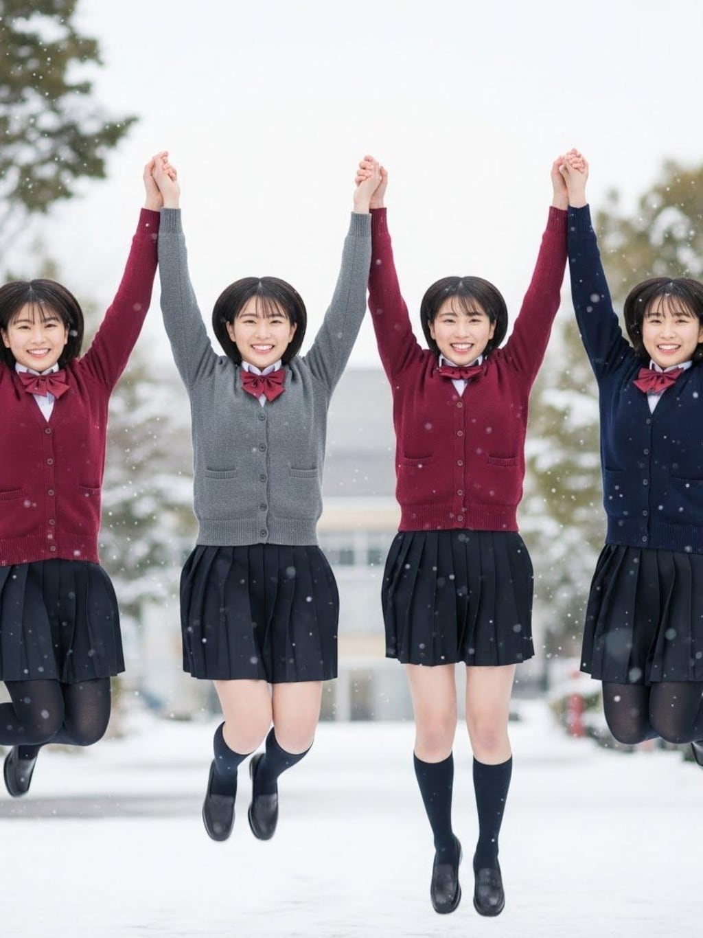 雪にはしゃぐ女子高生