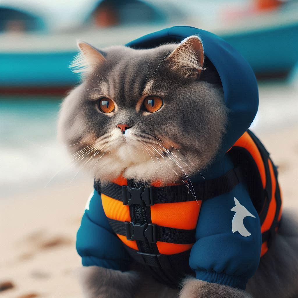 スク水と救命胴衣と猫