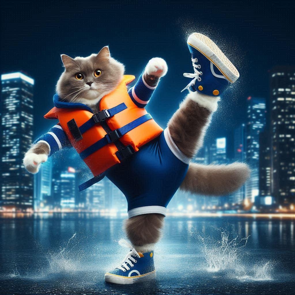 スク水と救命胴衣と猫
