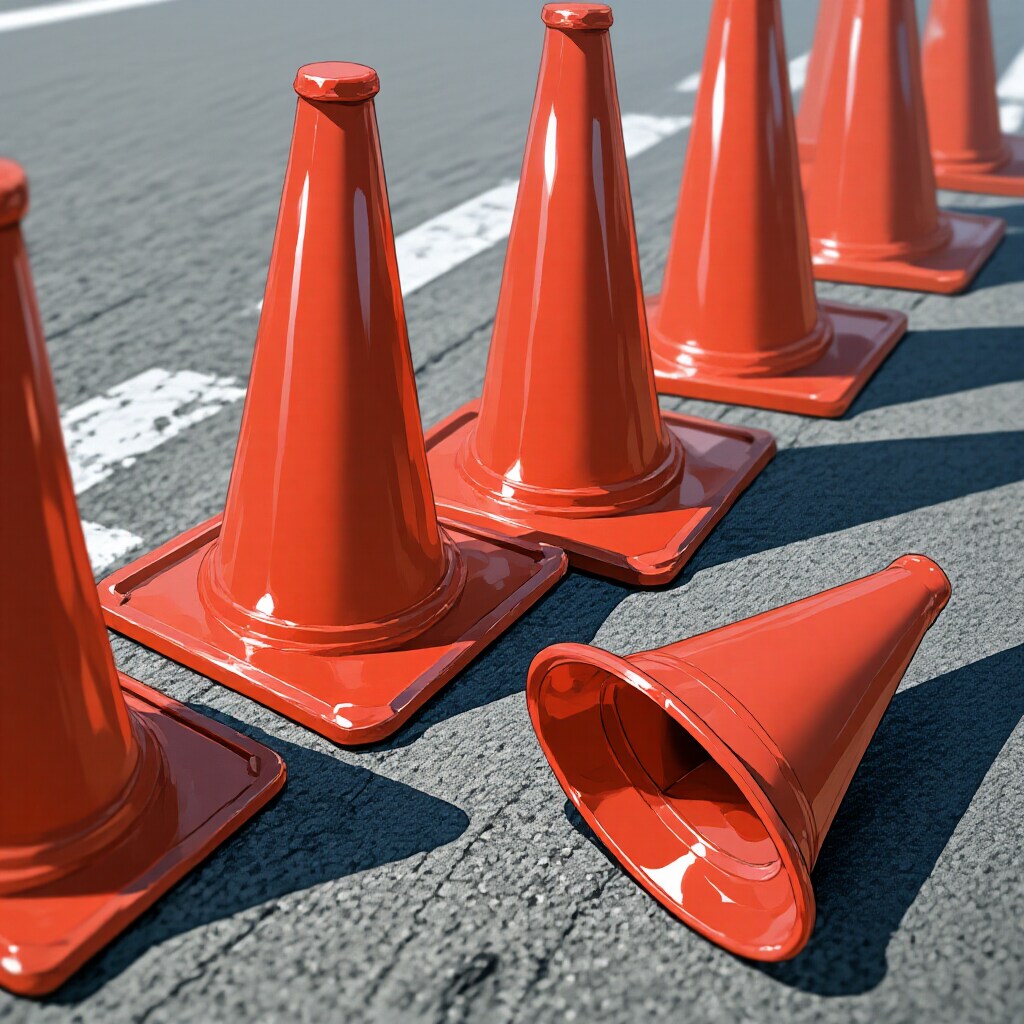 現われた赤い三角コーンの警備員