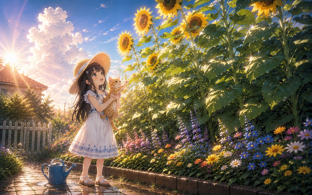 ひまわりと背比べ