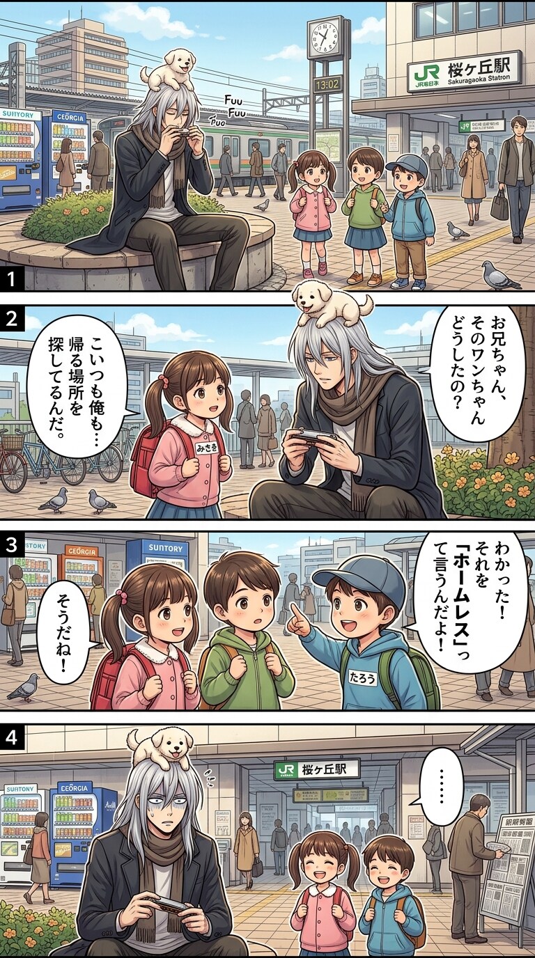 駅前の哲学者と無邪気な子供たち | の人気AIイラスト・グラビア