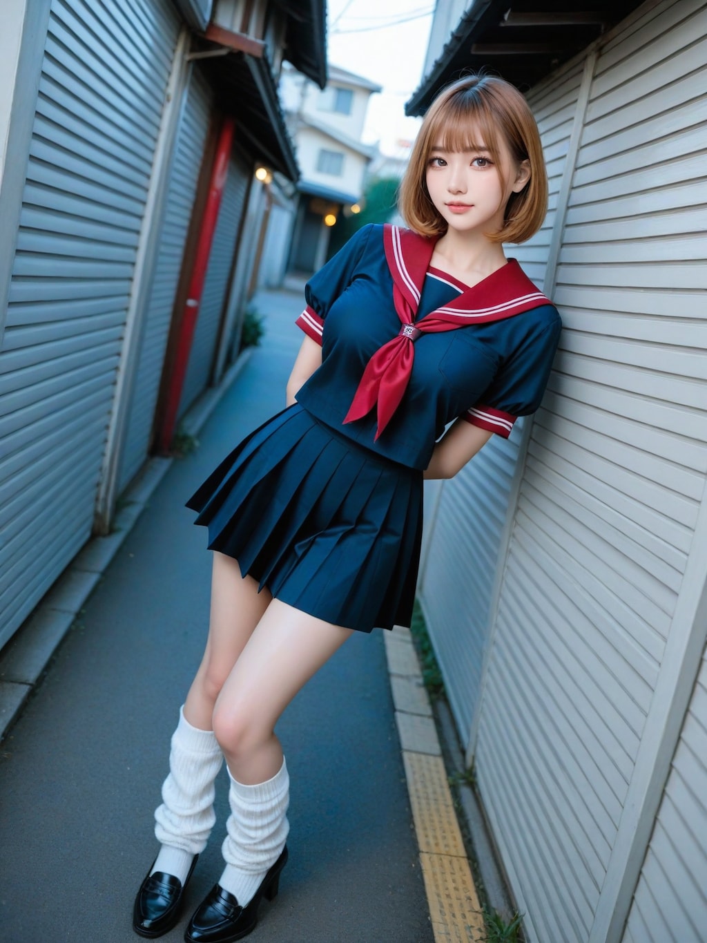 夕暮れの路地裏に佇むセーラー服