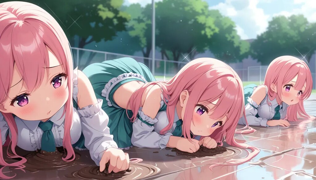 雨上がりの泥道で