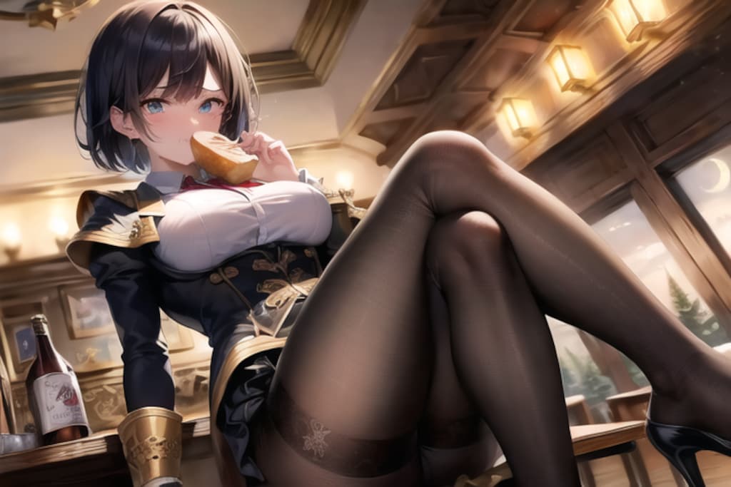 街に戻ってやけ食いしちゃった黒髪ショートJK