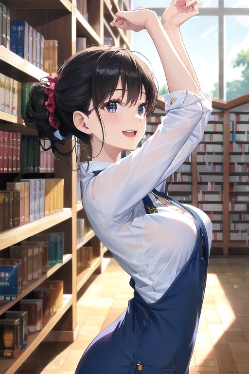 やや特殊な動きで伸びをしてスタイルの良さを誇示するおちゃめな司書さん | の人気AIイラスト・グラビア