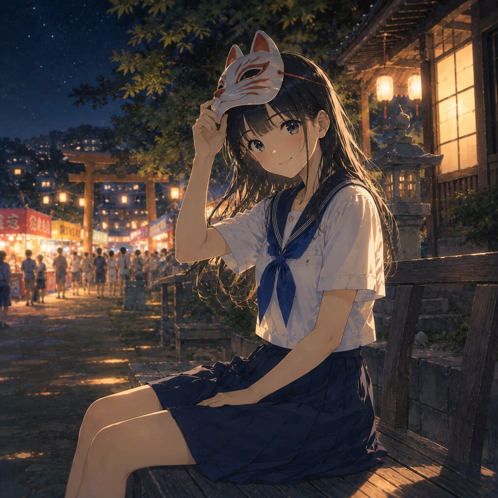 お面をかぶった少女