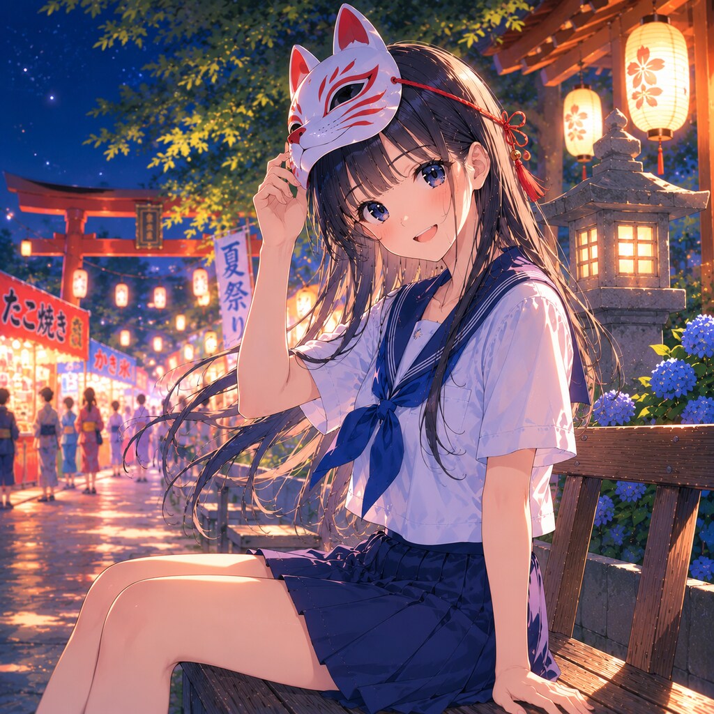 お面をかぶった少女