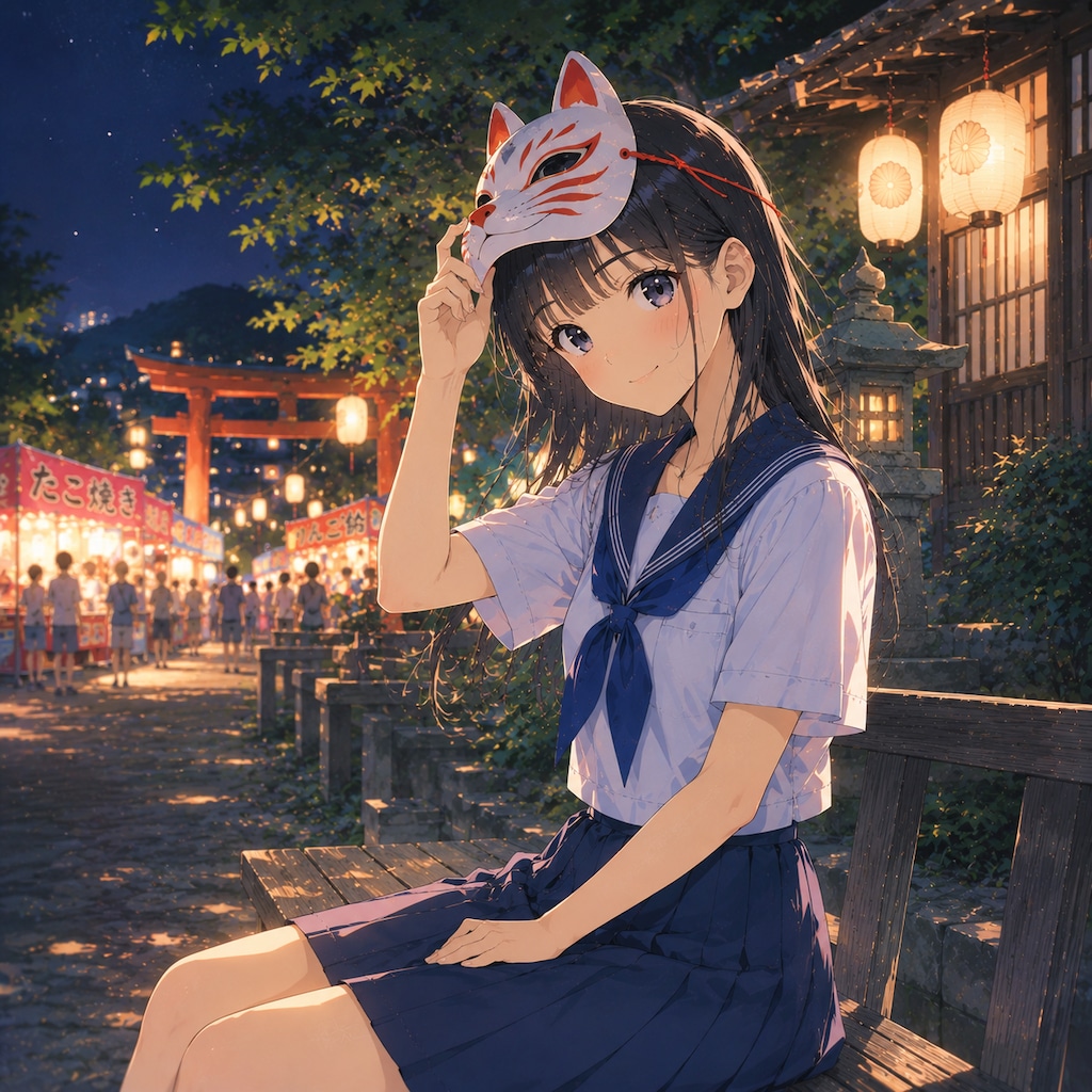 お面をかぶった少女