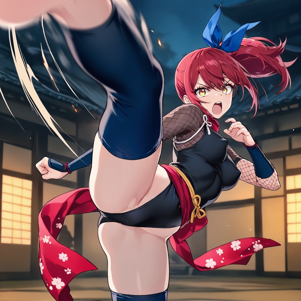 ある日突然、くノ一になって追手にハイキックをかます赤毛ちゃん