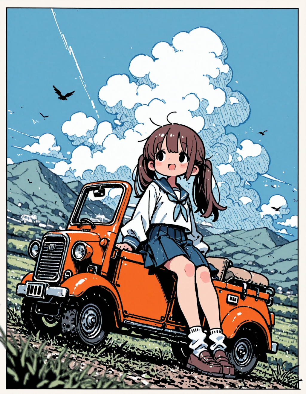 乗り物と女の子