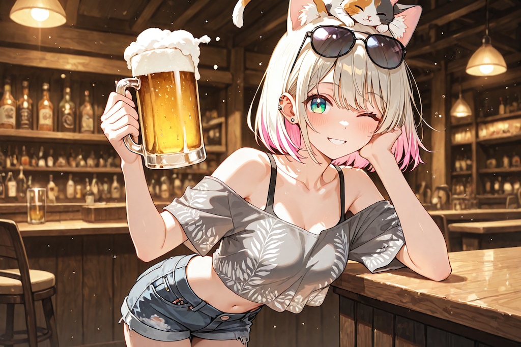 連休の終わりとビールと猫