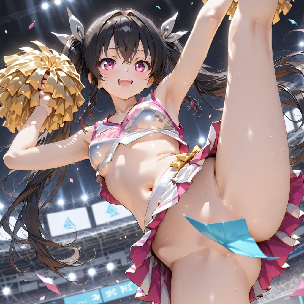 黒髪ツインテ：チアガール