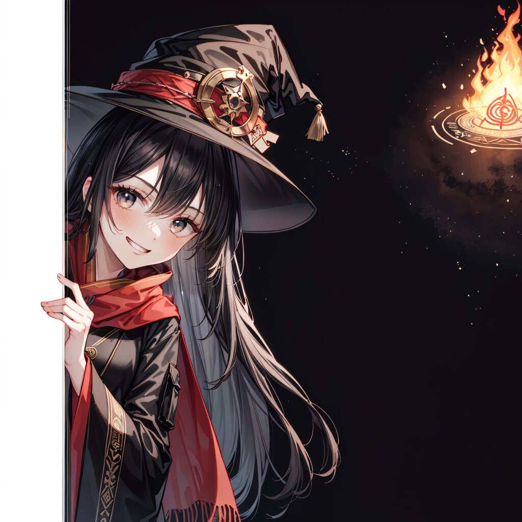 炎の魔法で明かりを灯して様子を伺う魔女