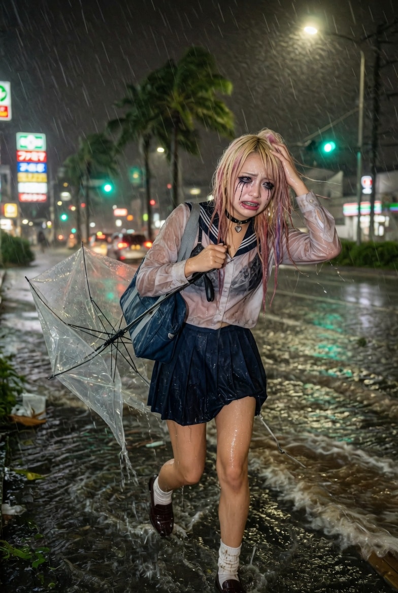 台風に果敢に立ち向かうギャル