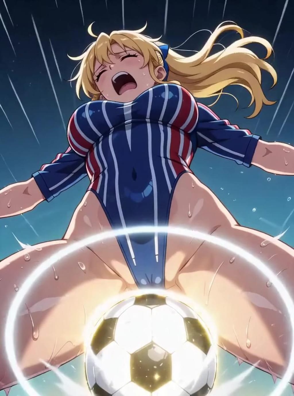 （これが超次元ハイレグ美少女消滅サッカーだっ！パラパラ疑似アニメ♪）正義（性技）の必殺シュートをハイレグ股間にうけ身悶えながら消滅する悪のハイレグサッカー選手💦