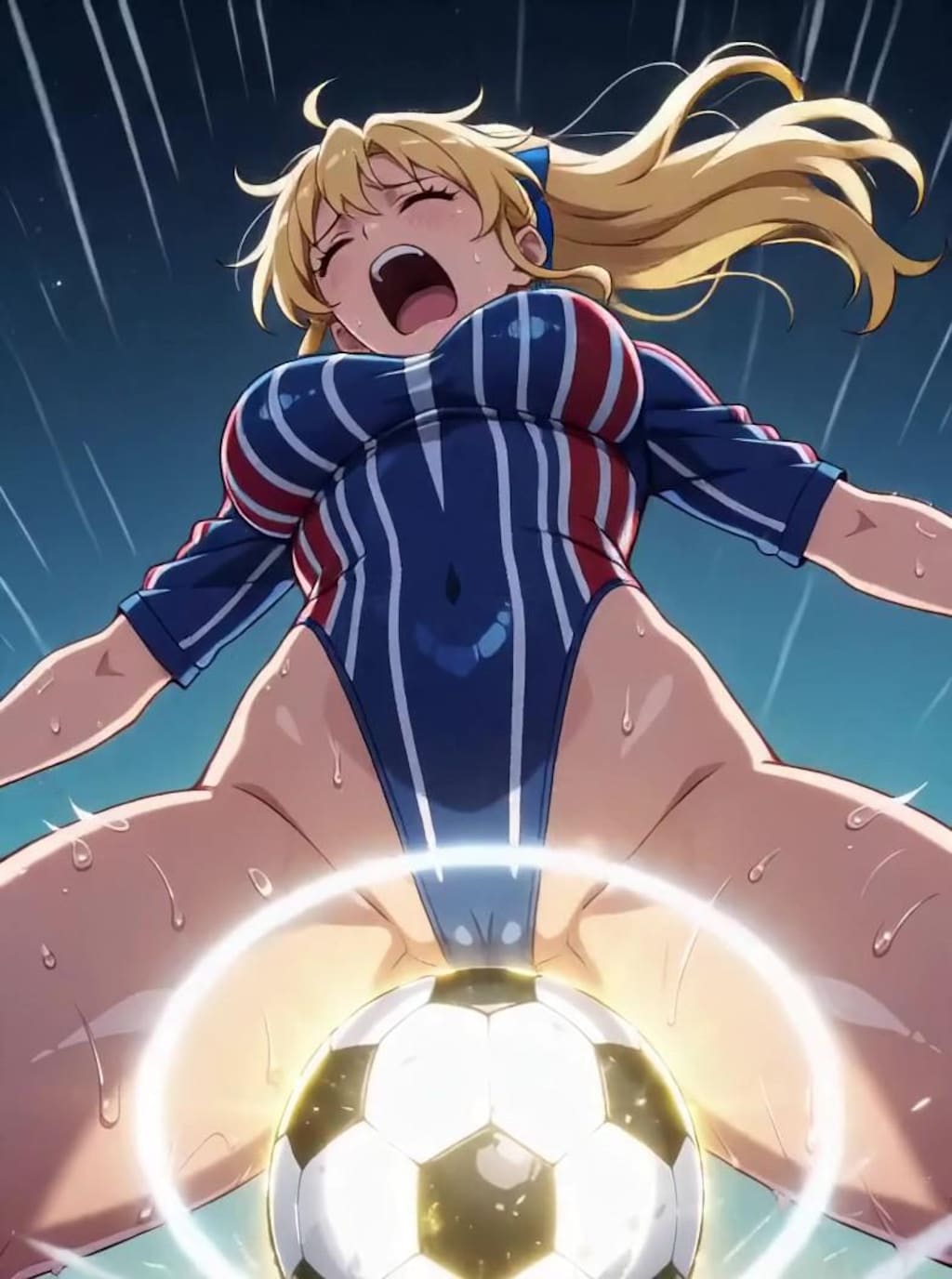（これが超次元ハイレグ美少女消滅サッカーだっ！パラパラ疑似アニメ♪）正義（性技）の必殺シュートをハイレグ股間にうけ身悶えながら消滅する悪のハイレグサッカー選手💦