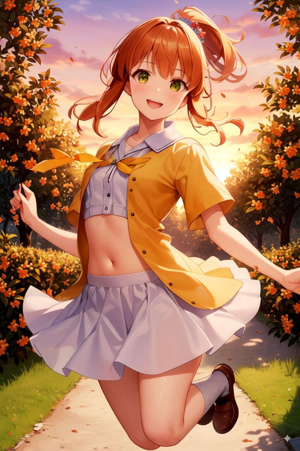 キンモクセイが咲き誇る公園でジャンプ