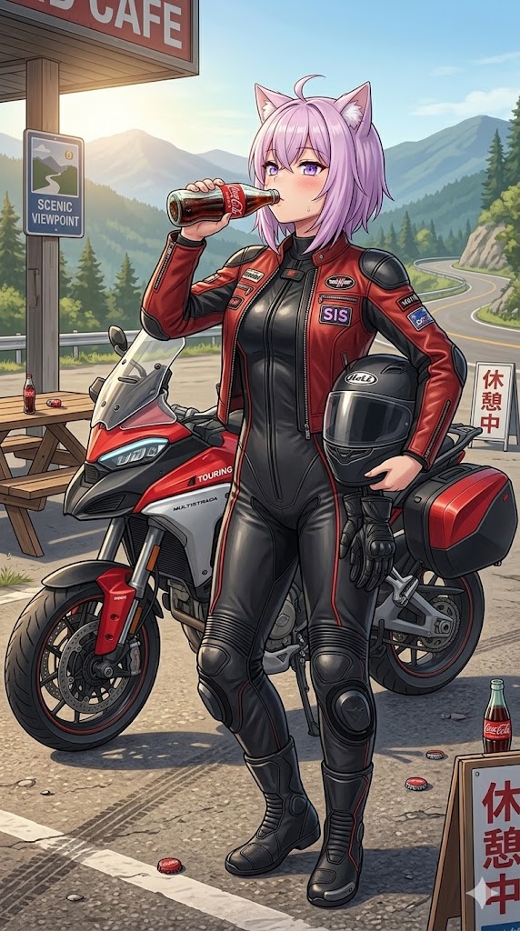 コーラで一息ライダースーツのシス