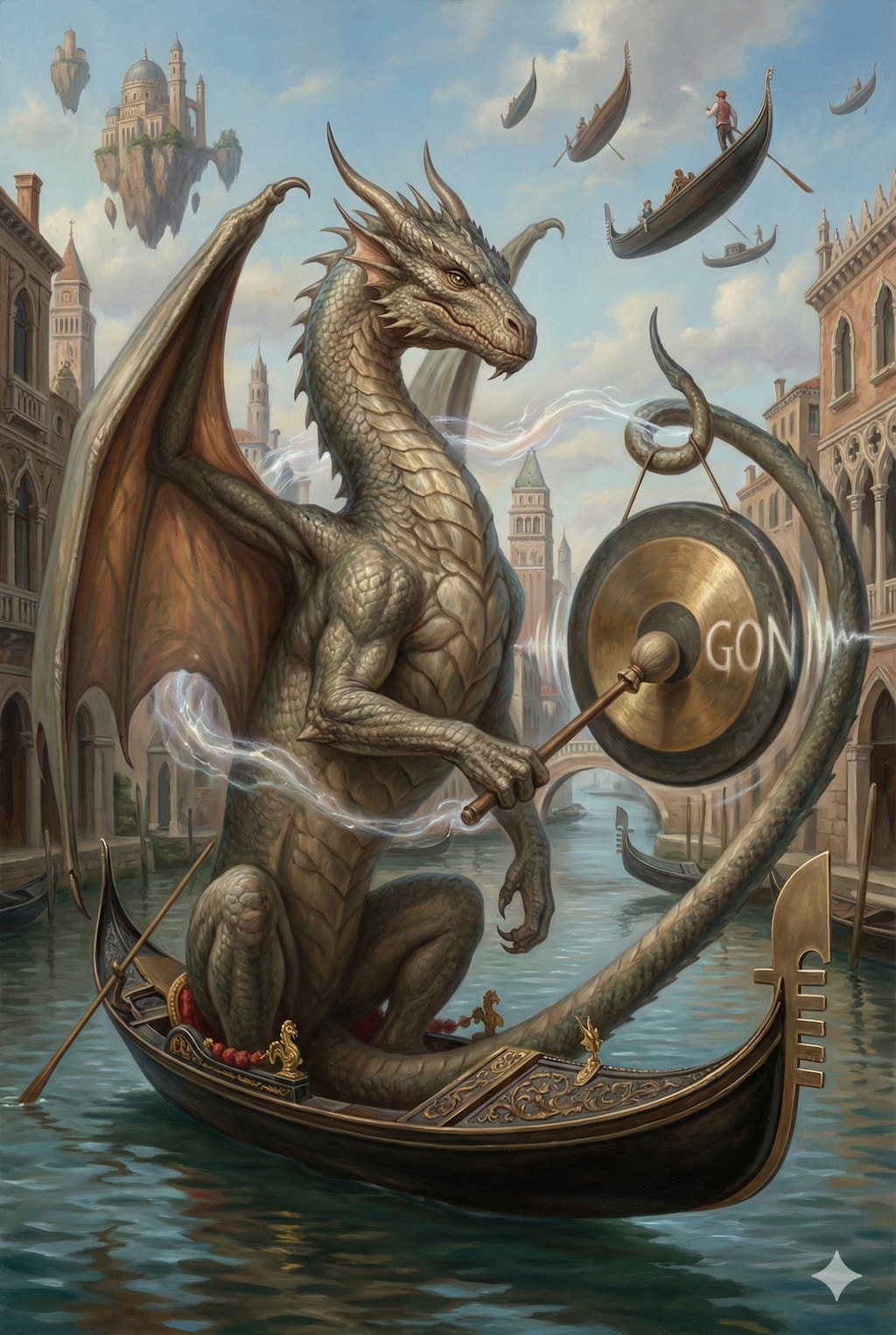 ドラゴンがゴンドラにどらごんで銅鑼をゴンと鳴らしている。