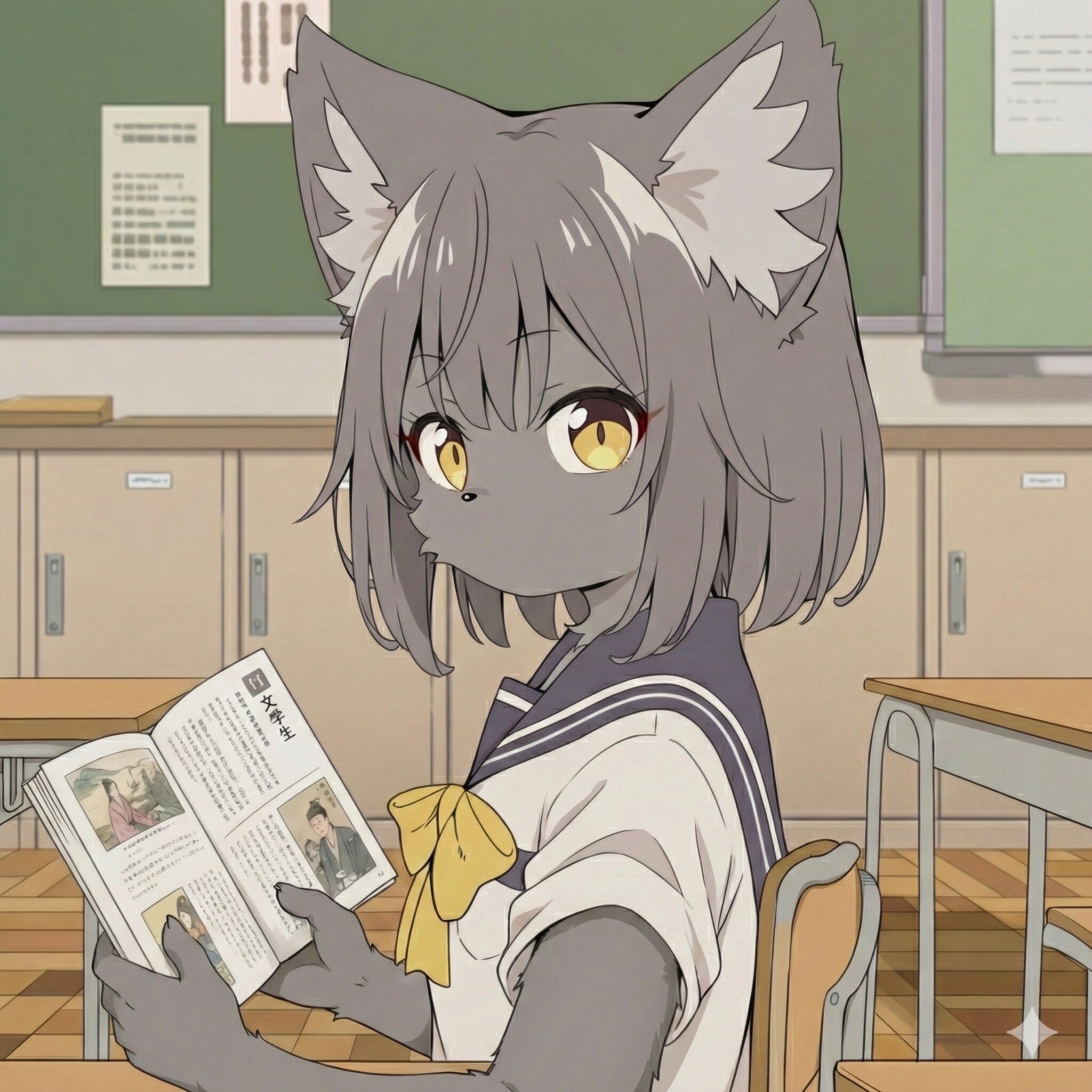 教科書を忘れたのでケモいあの子に見せてもらうことになった。机寄せて見せてもらってるのはいいとして…この子ずっと俺のこと見てくるんだけど… 授業中そんなに見ないでくれ…惚れてまうやろ～！