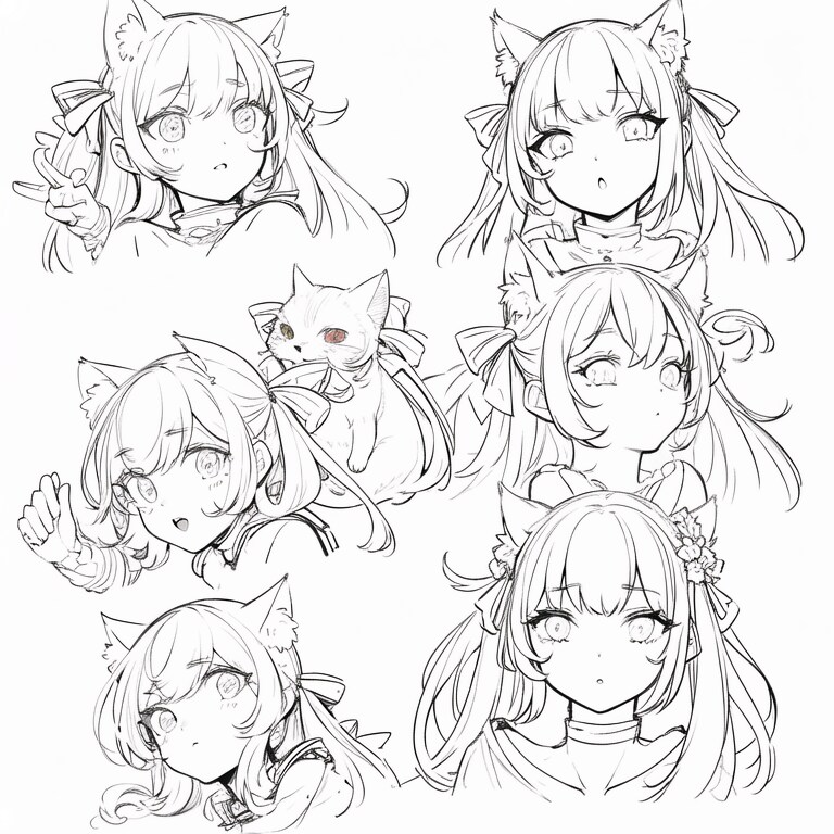 猫耳の線画