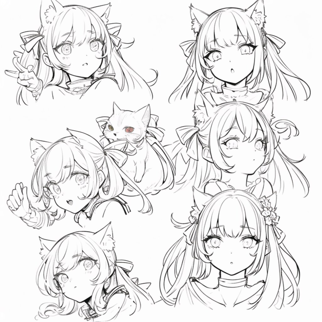 猫耳の線画