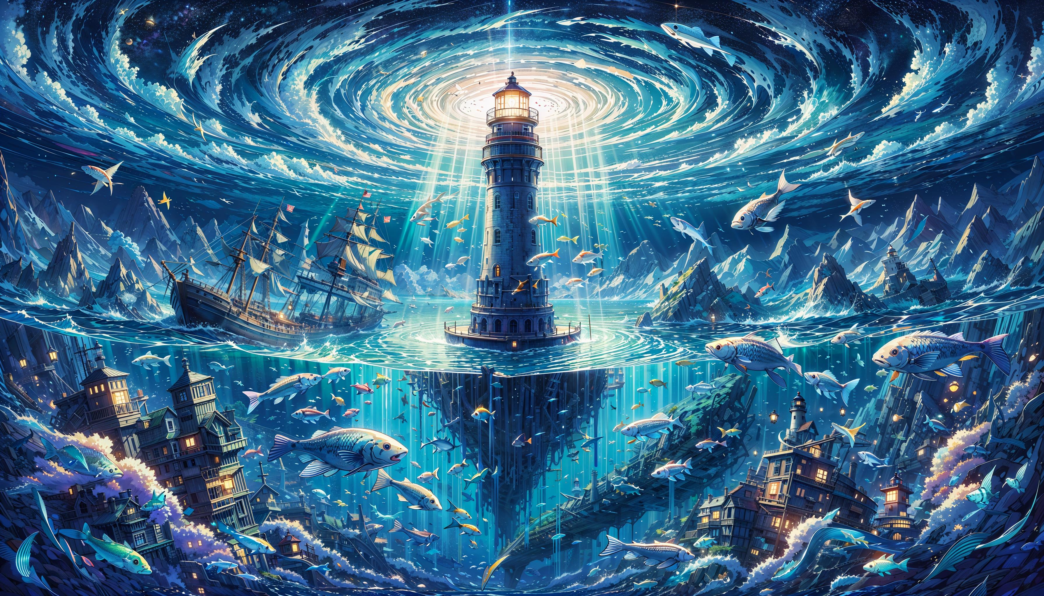 灯台と水中世界 | の人気AIイラスト・グラビア