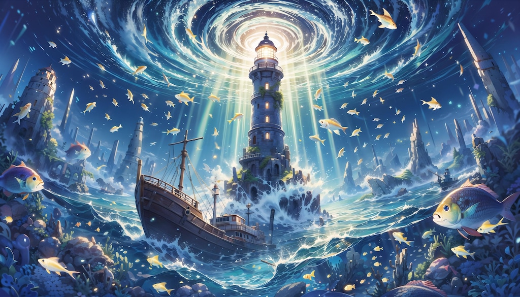 灯台と水中世界