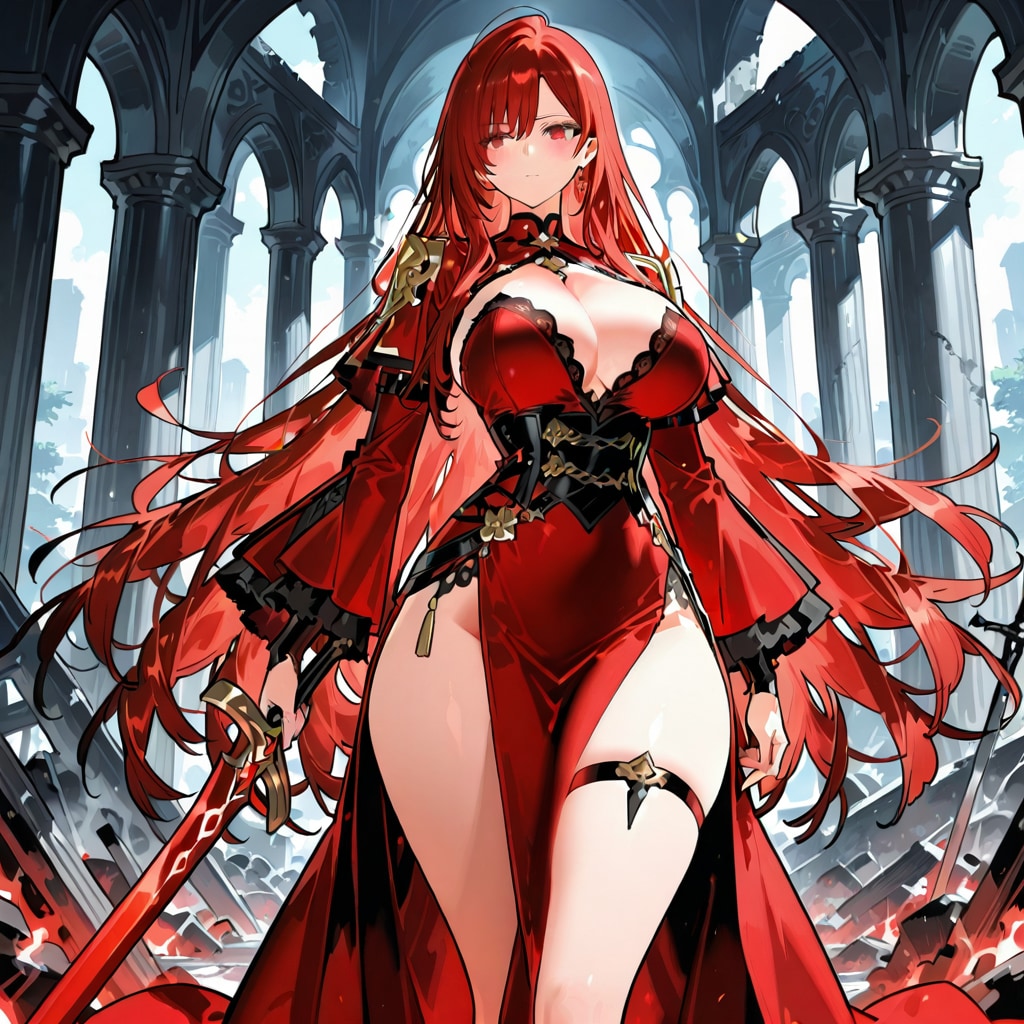 剣を持ったドレス姿の女性