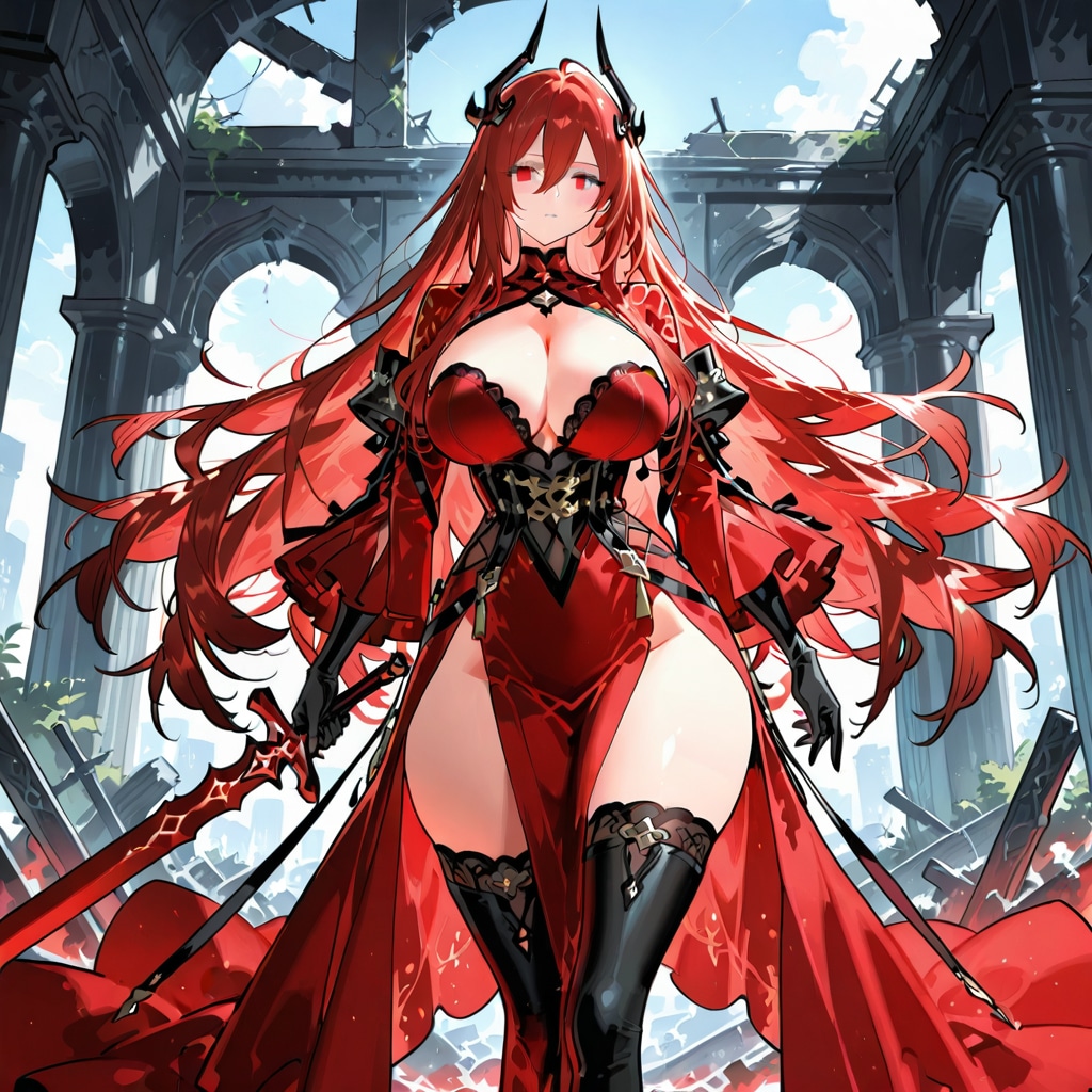 剣を持ったドレス姿の女性