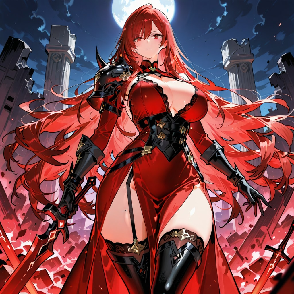 剣を持ったドレス姿の女性