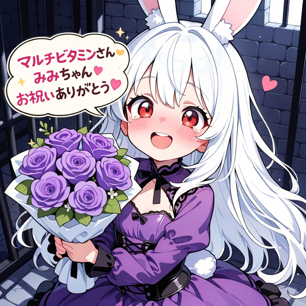 みみちゃんからお祝いの花束を受け取るうさぎちゃん！！ | の人気AIイラスト・グラビア