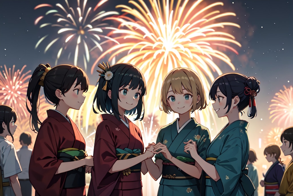 来年またみんなで花火見に行こう！！（女性グループ版）10枚（レトロモダン街シリーズ・その17）