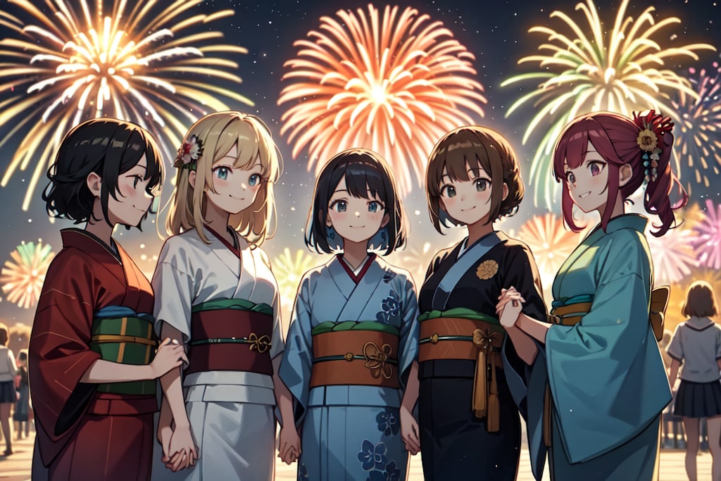 来年またみんなで花火見に行こう！！（女性グループ版）10枚（レトロモダン街シリーズ・その17）