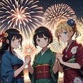 来年またみんなで花火見に行こう！！（女性グループ版）10枚（レトロモダン街シリーズ・その17） 2枚目